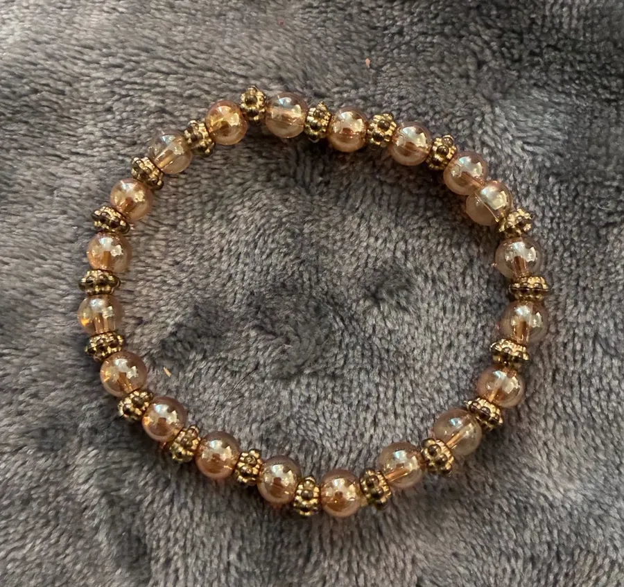 Brown Bead Bracelet with Champagne Crystal Gold