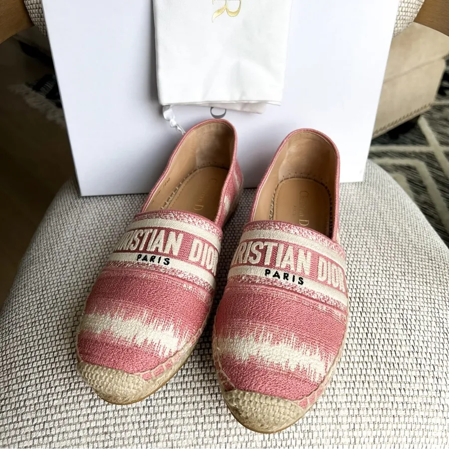 Dior Pink Granville Embroidered D Stripe Cotton Espadrille Flats