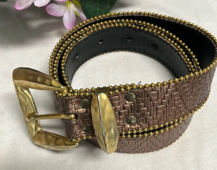 Elite Bronze Metallic Decorative Print Belt Brown