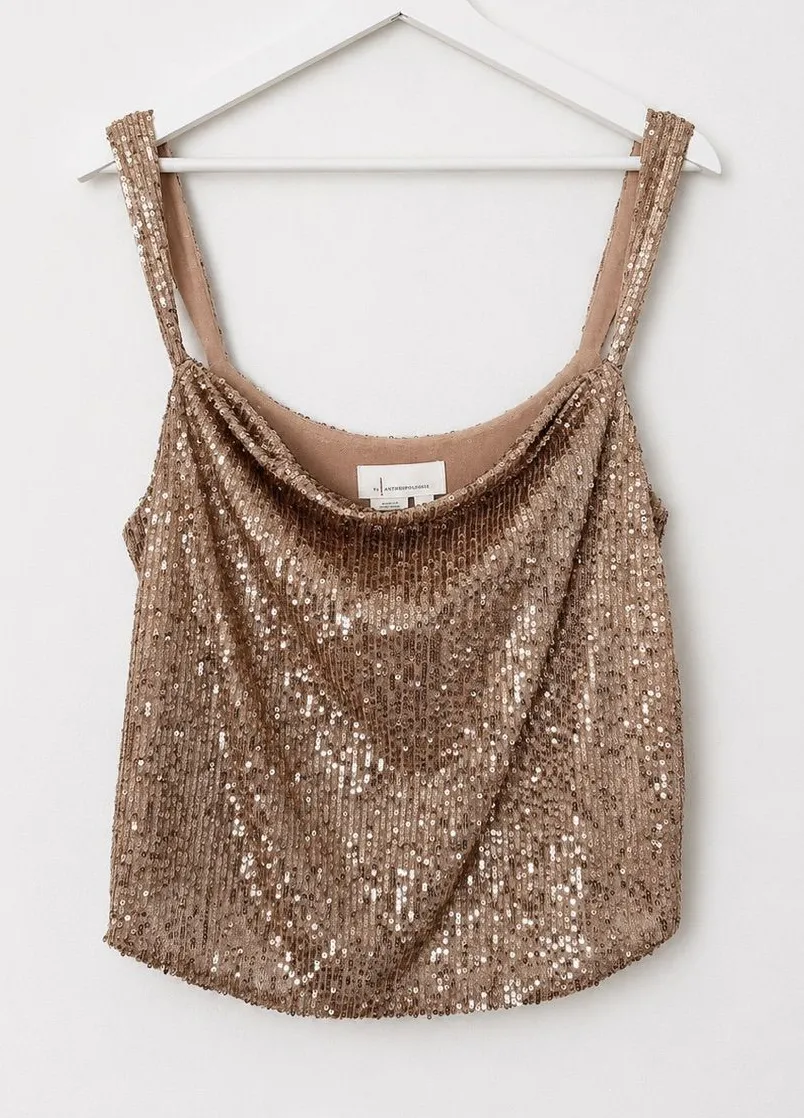Anthropologie Gold Sequin Camisole Tank Top Size L