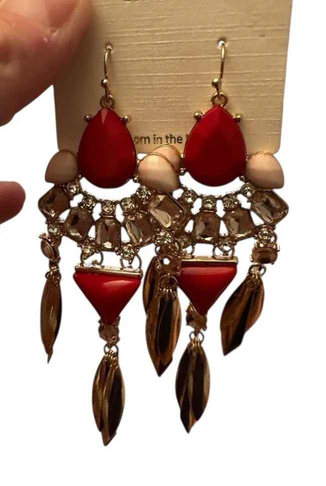 MIA Red and Gold Bohemian Chandelier Earrings