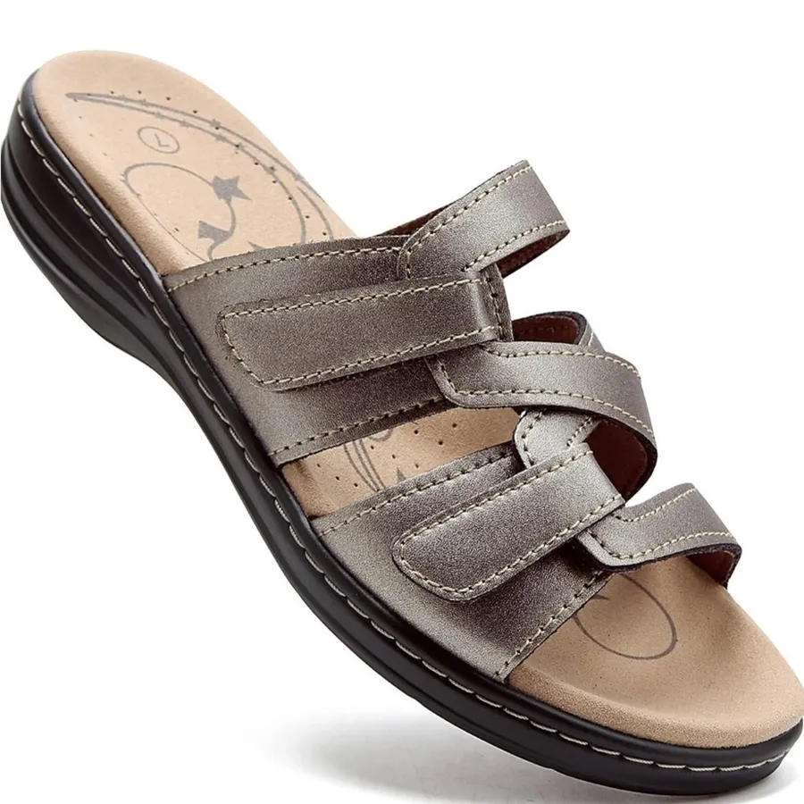 Sandals for Women Orthotic Slides Adjustable Hook and Loop Flat Slide Gray Size 7.5