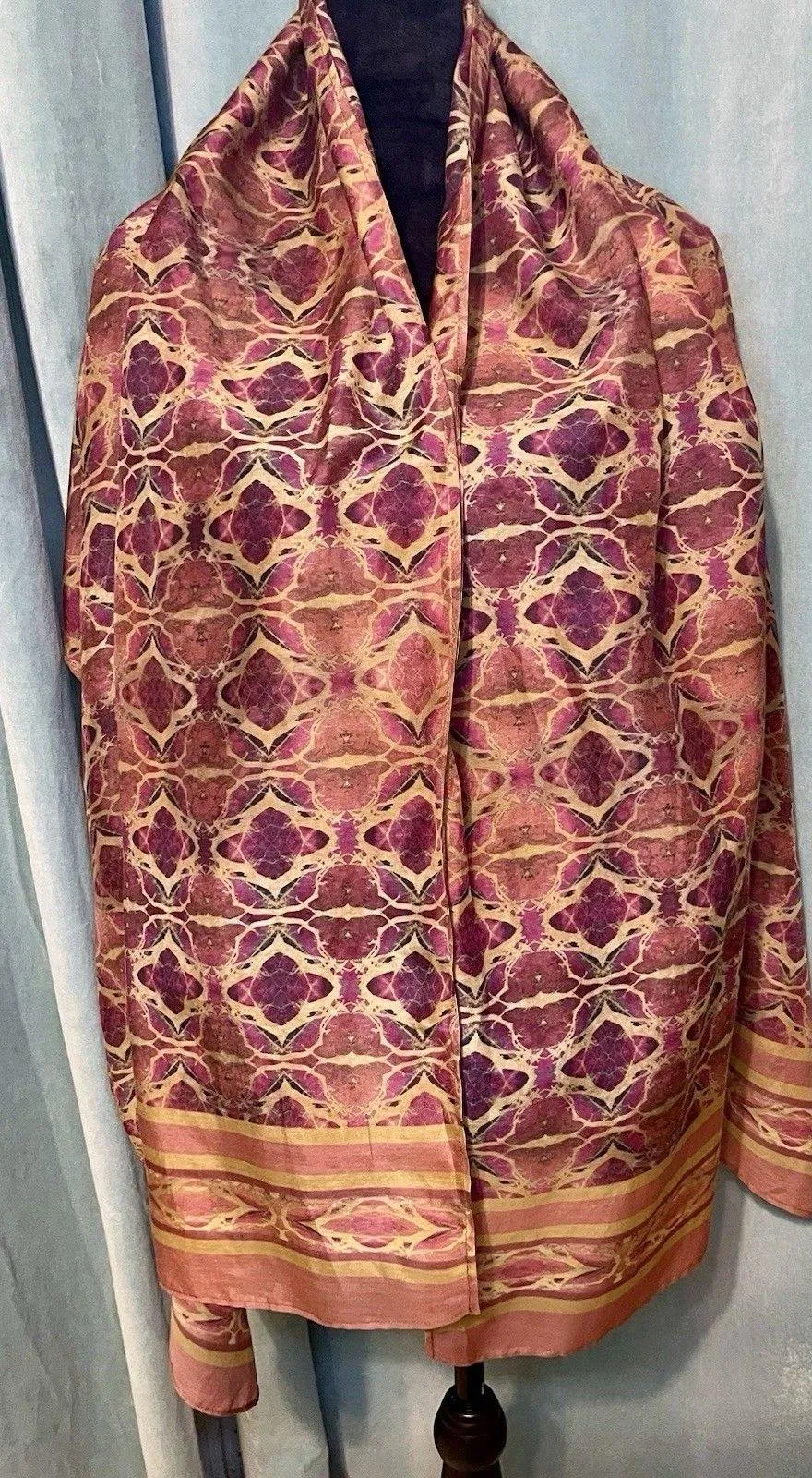 Brown Burgundy Saree Woven Ikat Printed Blend Silk Sari 70 X 50 Pashmina