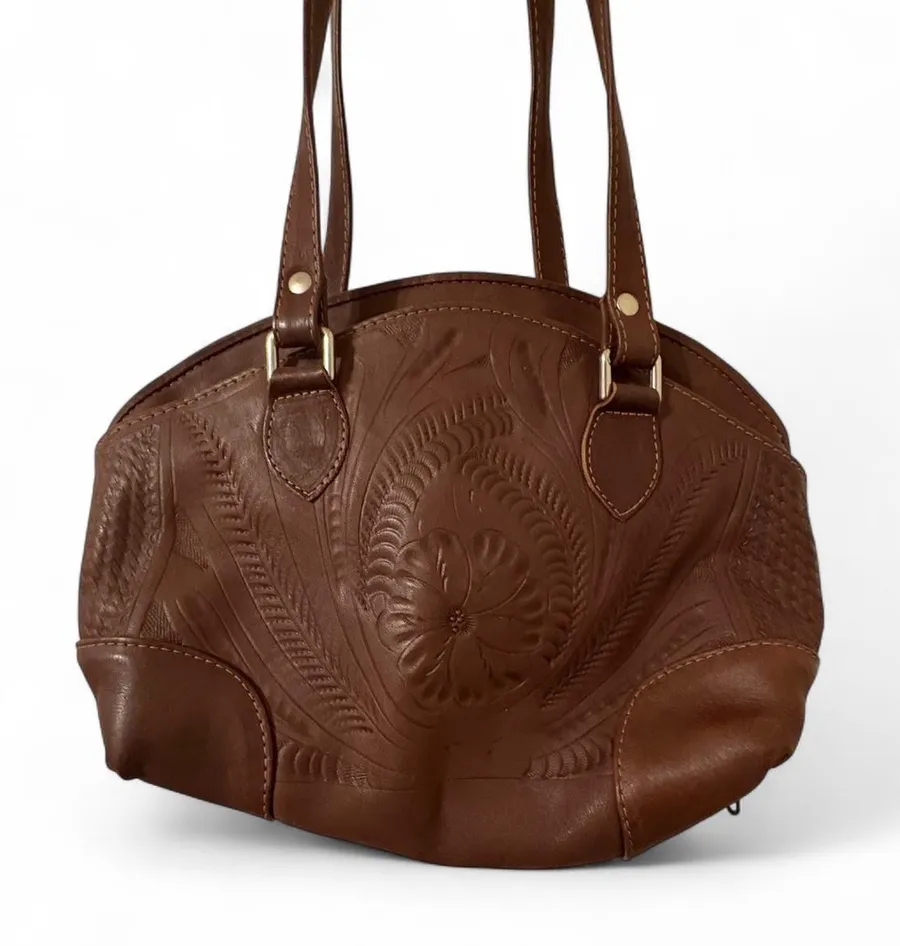 Vintage Brown Embossed Leather Shoulder Bag