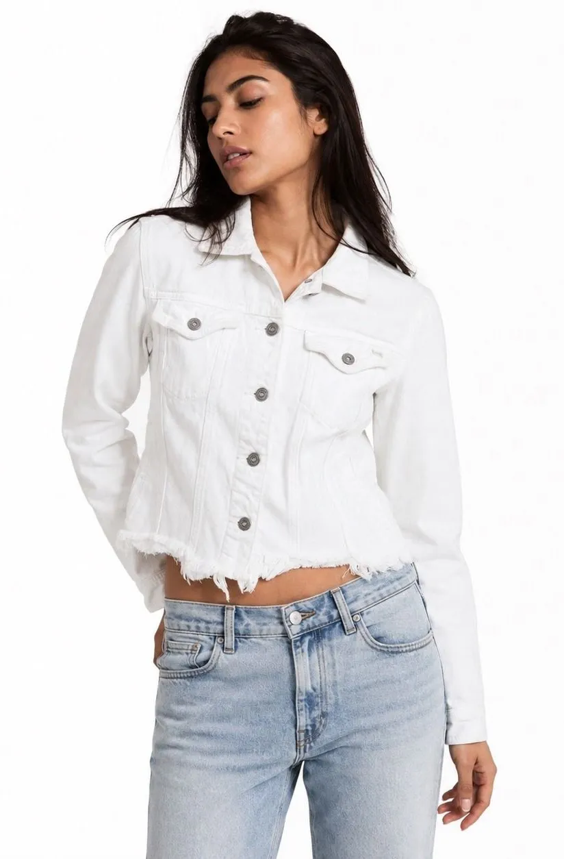 Hidden Los Angeles Womens Denim Jacket White L Raw Hem HD869J