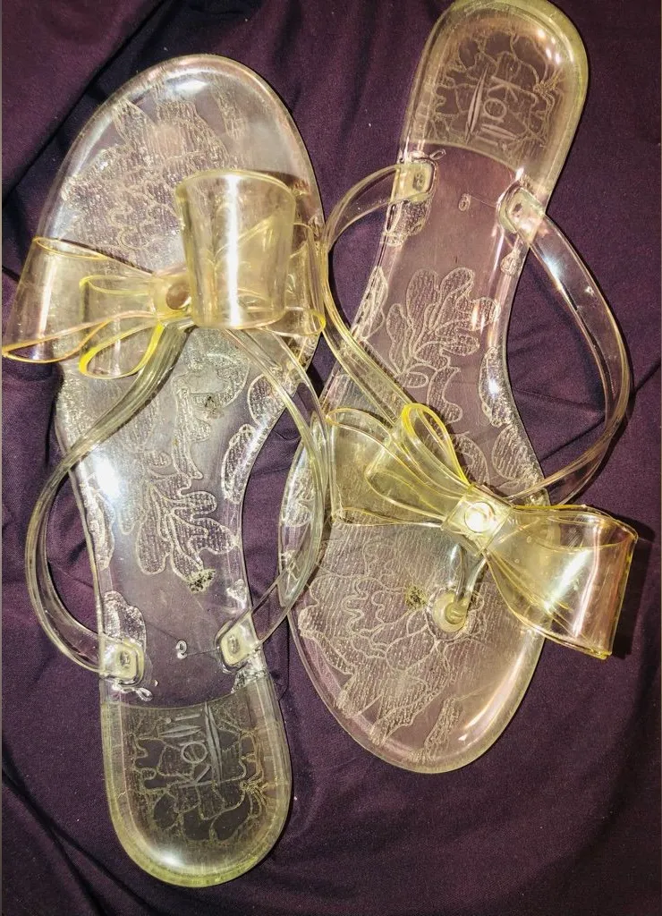 Kali brand Clear Jelly Bow Flip Flop Sandals - Transparent Yellow women’s size 9