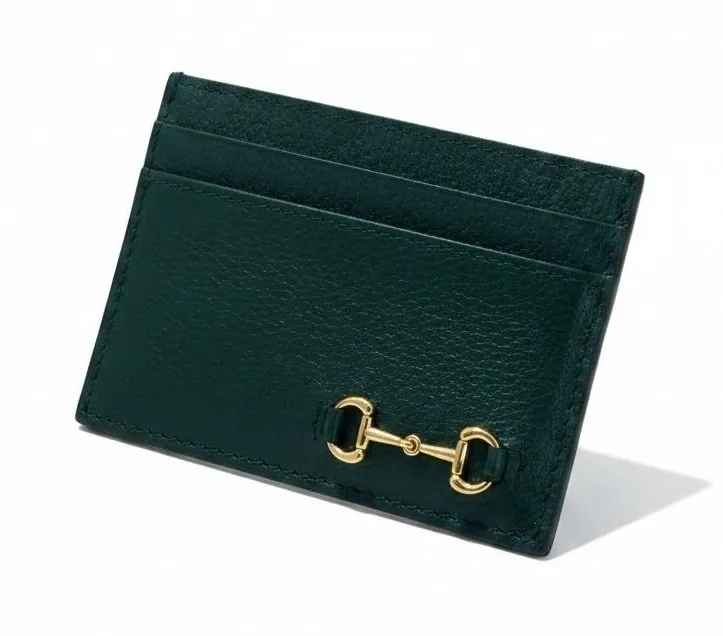 Gucci 1955 Horsebit Textured Dollar Calfskin Leather Card Holder Green