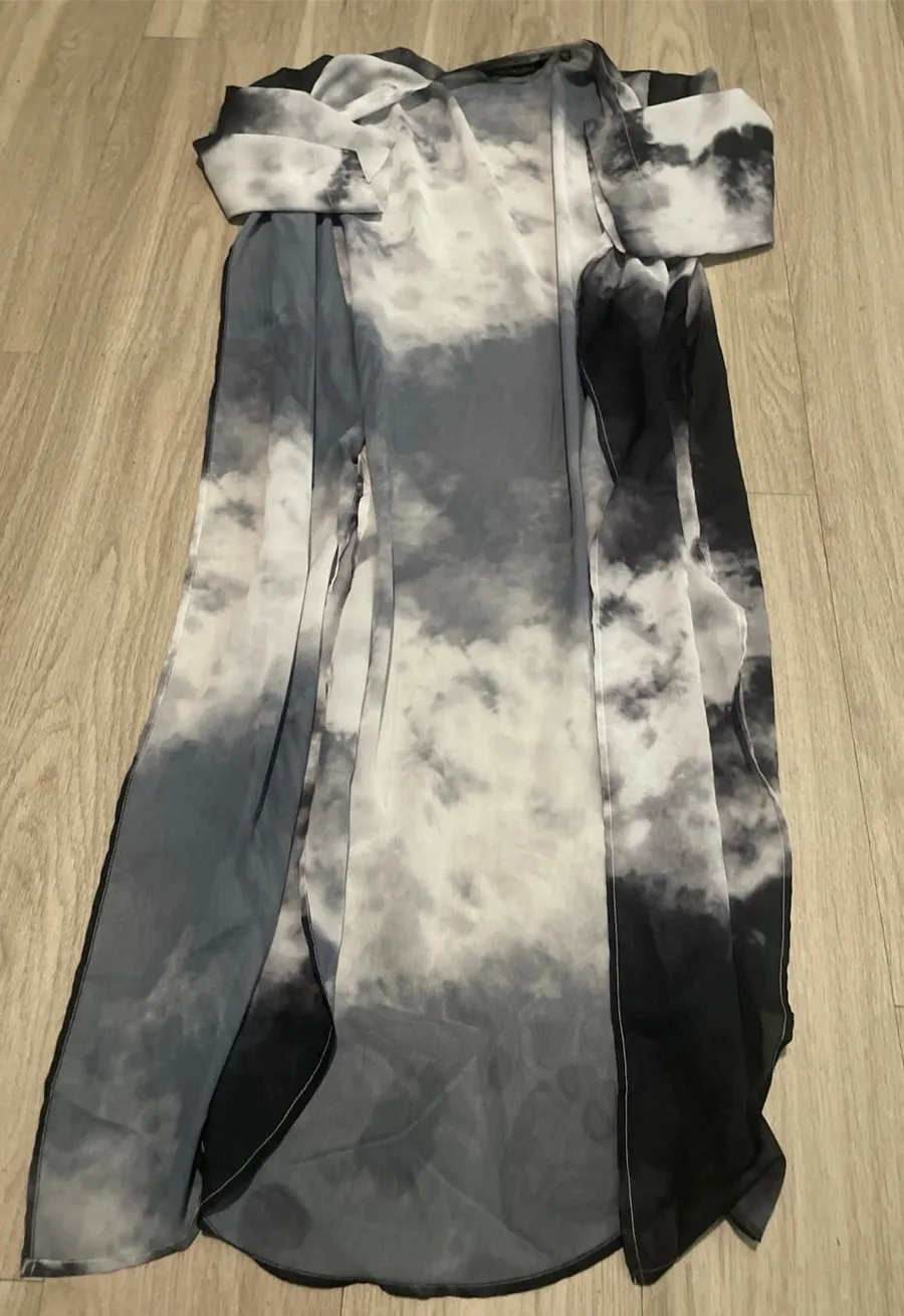 Colleen Lopez Black Gray White Cloud Print Swim Coverup Size M