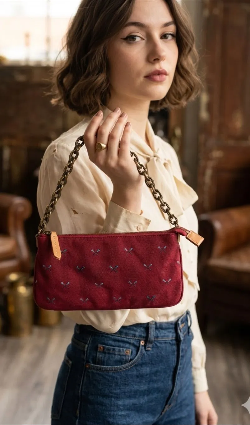 J.Crew Red Canvas Wristlet with Chain Handle – Small Bag.