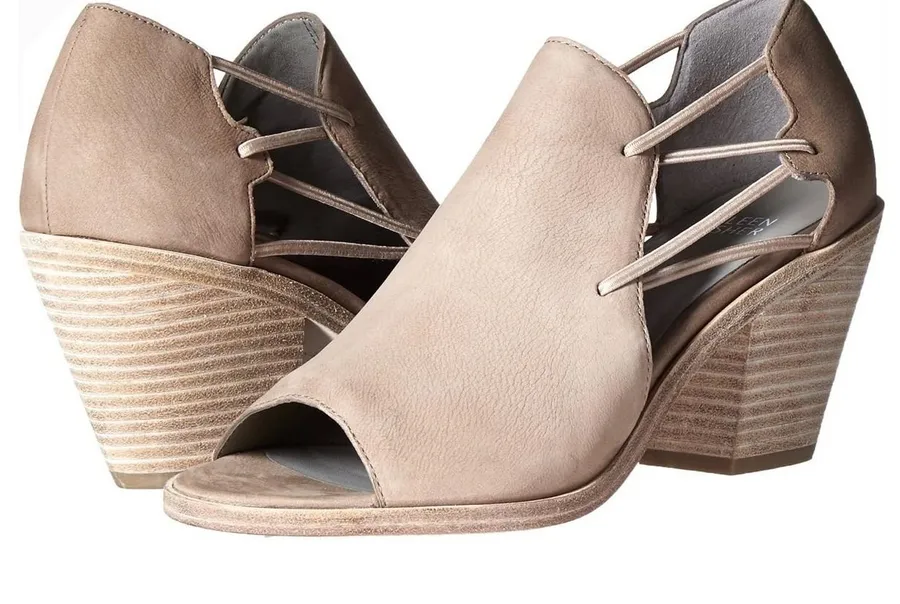 Eileen Fisher Leather Peep Toe Wedge Sandals Womens 9.5 Strappy Boho Festival