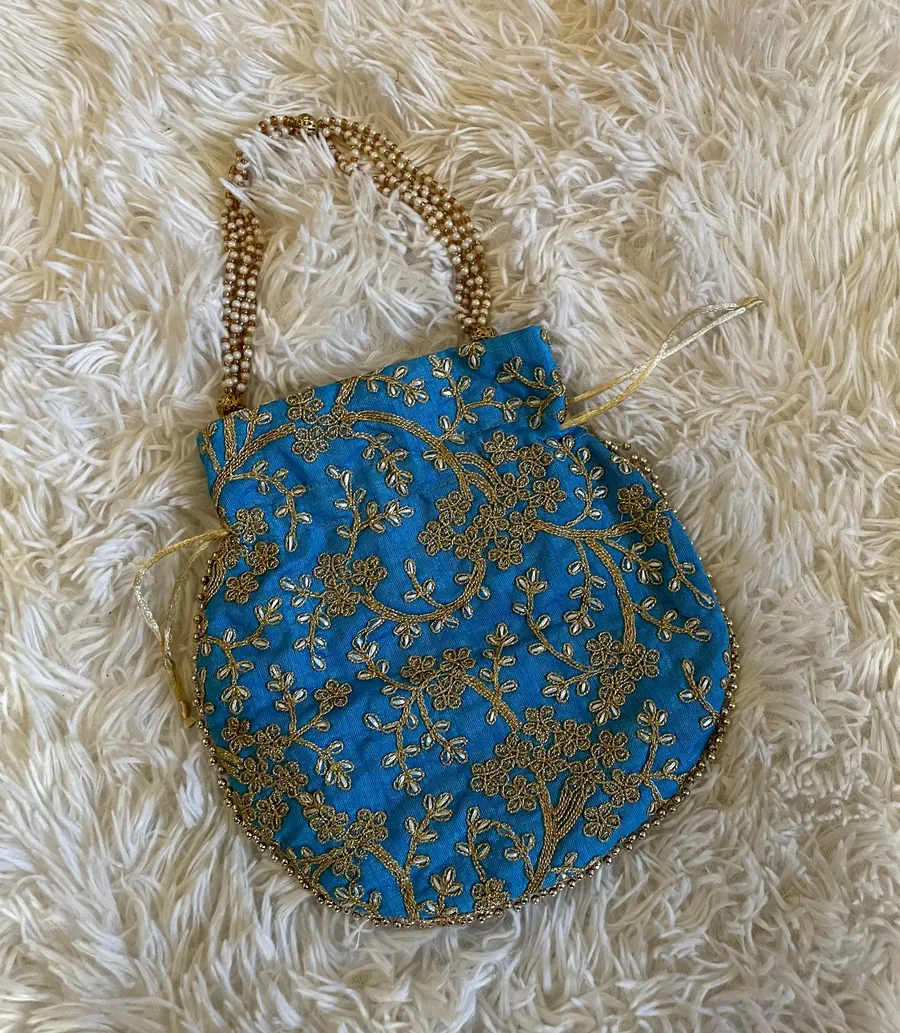 Sky Blue Drawstring Bag/Purse/Pothli