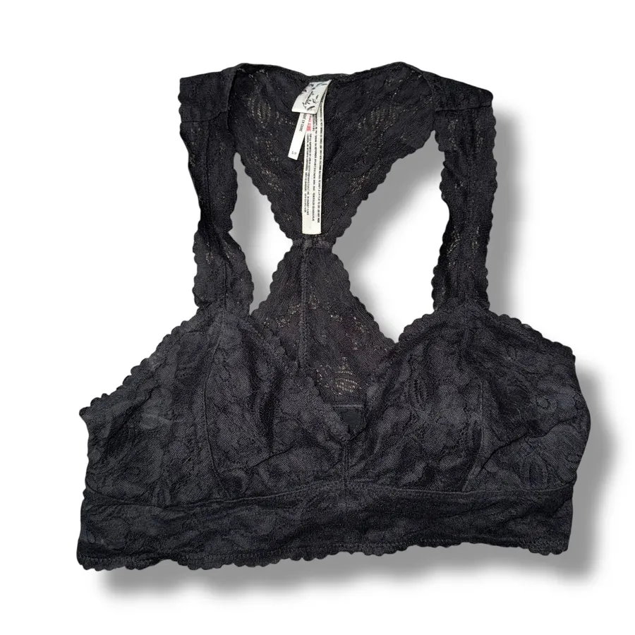 Free People Adella Bralette Women S/P Black Excellent Lace Racerback Bra