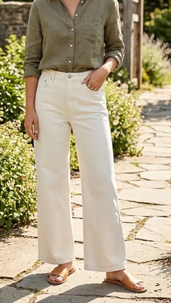 PINK Victoria's Secret Wide-Leg Jeans in Cream