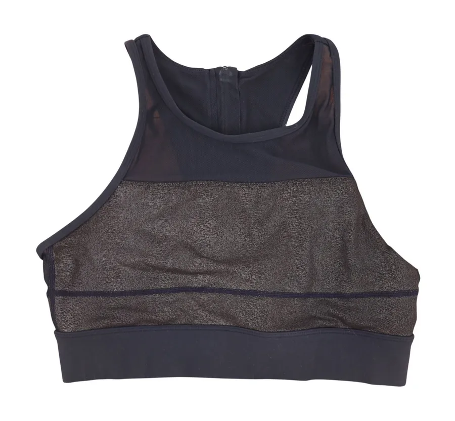 Zyia Active Sports Bra Womens M Mesh High Neck Shimmer Navy Blue Zipper Exc Size M