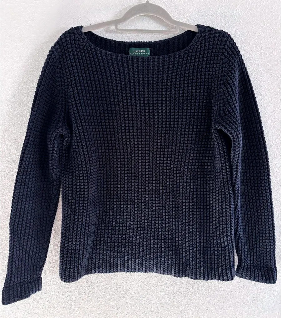 Lauren Ralph Lauren Chunky Knit Sweater Women Medium Blue Cotton Nautical Preppy