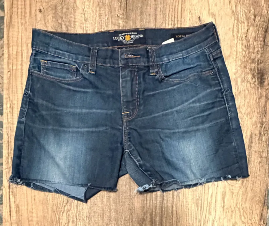 Lucky Brand Sofia Boot Cutoff Denim Shorts Size 8 29 Raw Hem Mid Rise