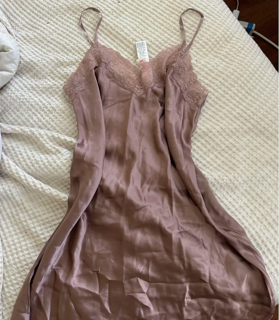Intimissimi satin slip with Lace Insert Detail mauve medium Purple