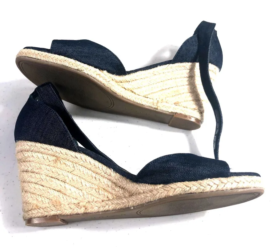Unisa Womens Wedge Espadrille Sandals Denim Blue Size 9M High Heel Peep Toe