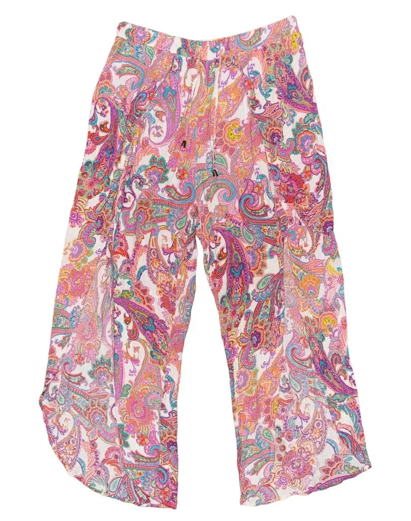💖 Tinibikini‎ Colorful Paisley Wide Leg Cropped Cover Up Swim Summer Pants
