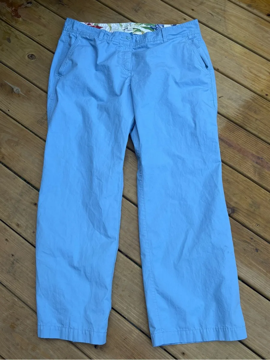 Tommy Hilfiger Women’s Size 18 Blue Straight Leg Chino Pants Floral Waistband