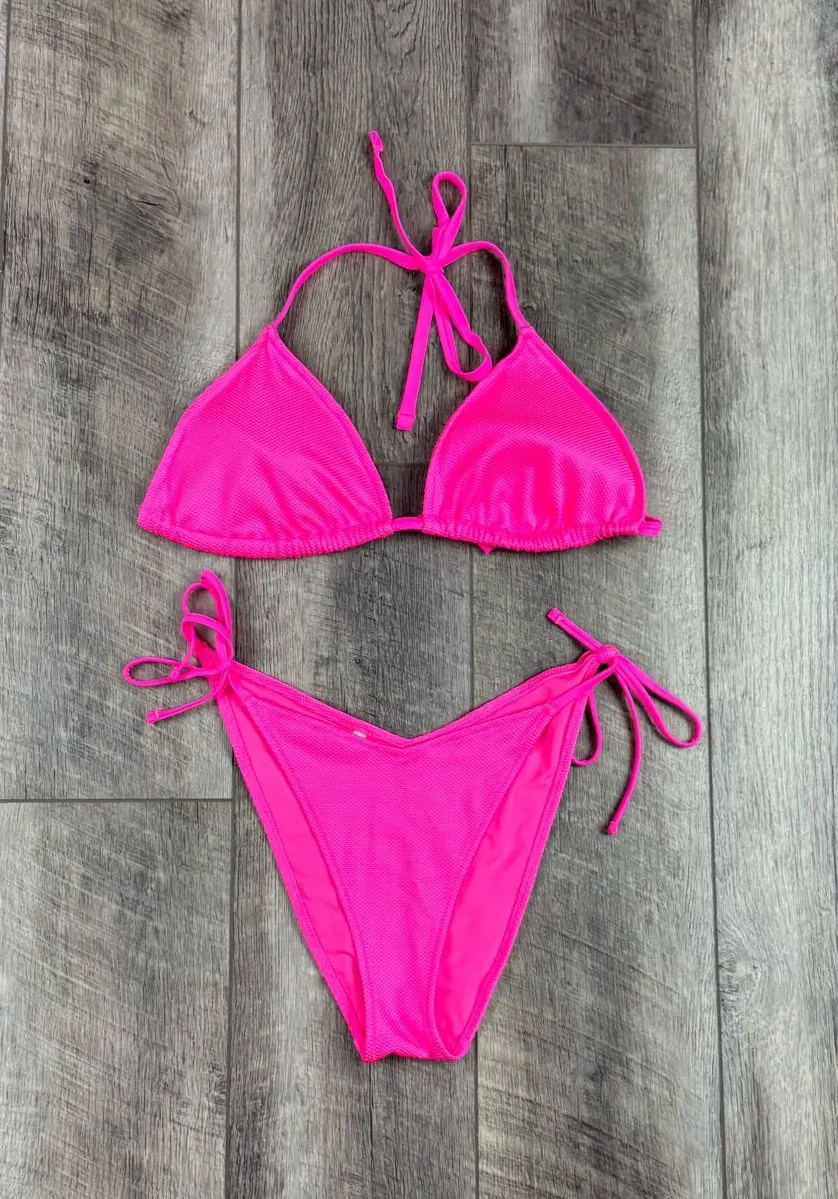 Aerie Hot Pink Textured Bikini Set