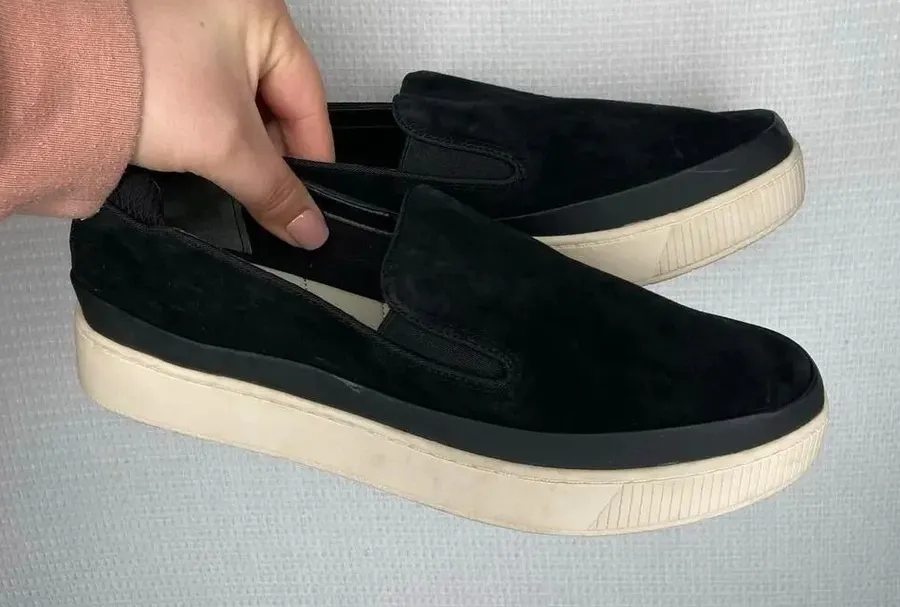 Franco Sarto Size 9.5 Black Suede Leather Slip On Sneaker Platform Casual Shoes