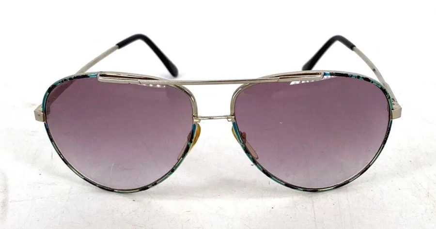 Vintage Opti Ray Aviator Sunglasses Turquoise Crackle Frame Gradient Lens