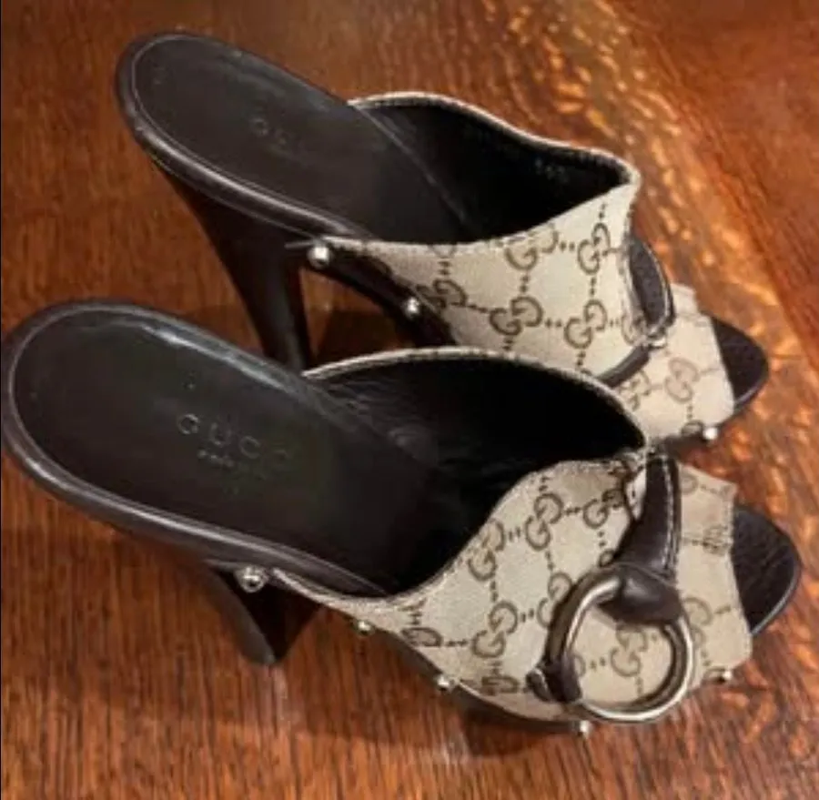 Authentic Gucci GG Monogram Horsebit Mules