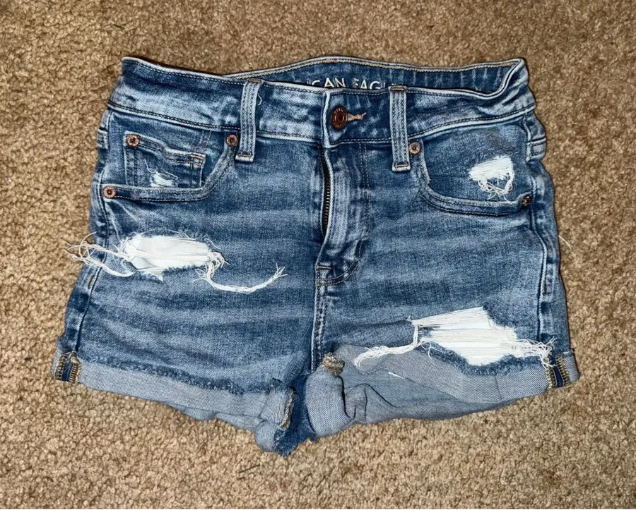 American Eagle Outfitters Shortie Denim Shorts Distressed Blue Size 2