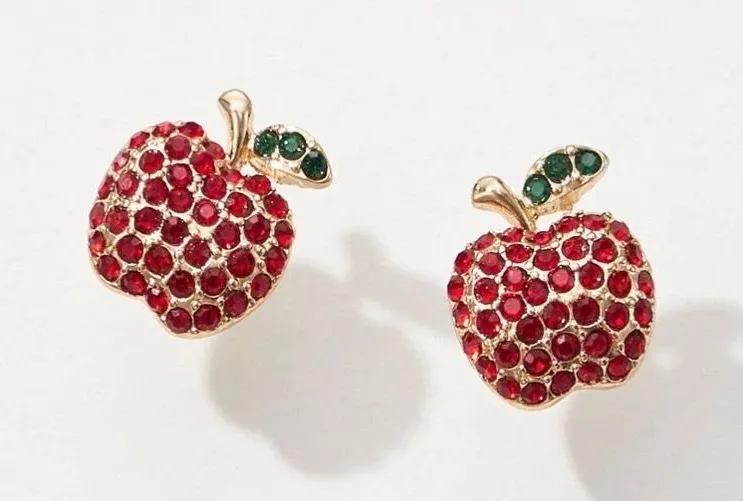 Pave Apple Post Earrings Red