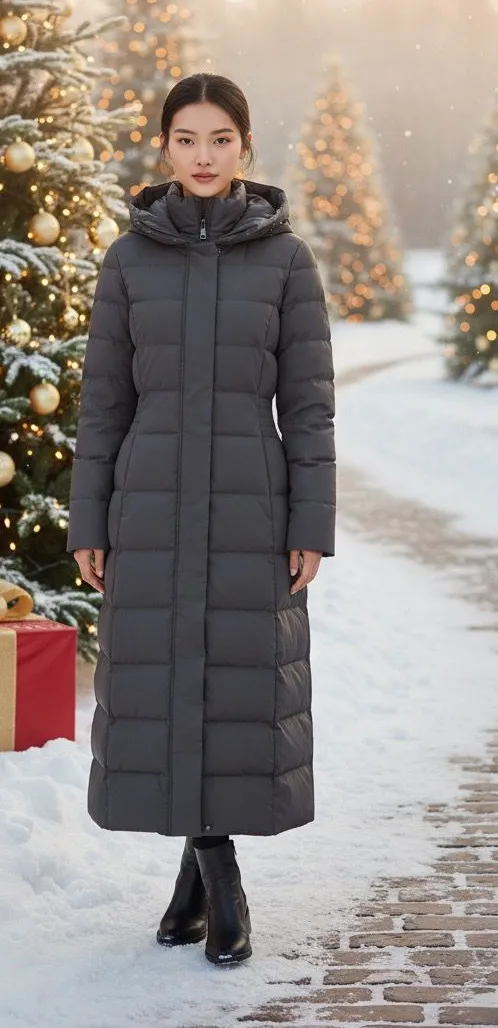 Cole Haan Women’s gray long puffy coat with hood size XS