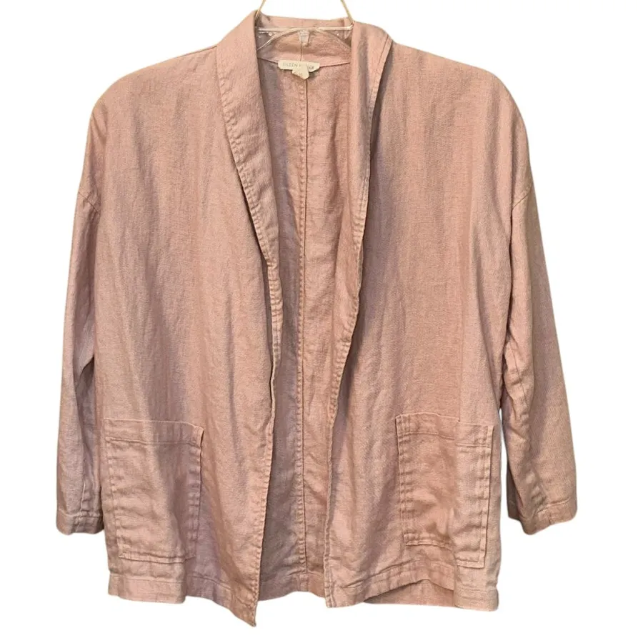 Women Eileen Fisher Organic Linen Shawl Collar Blazer Jacket Pink XS