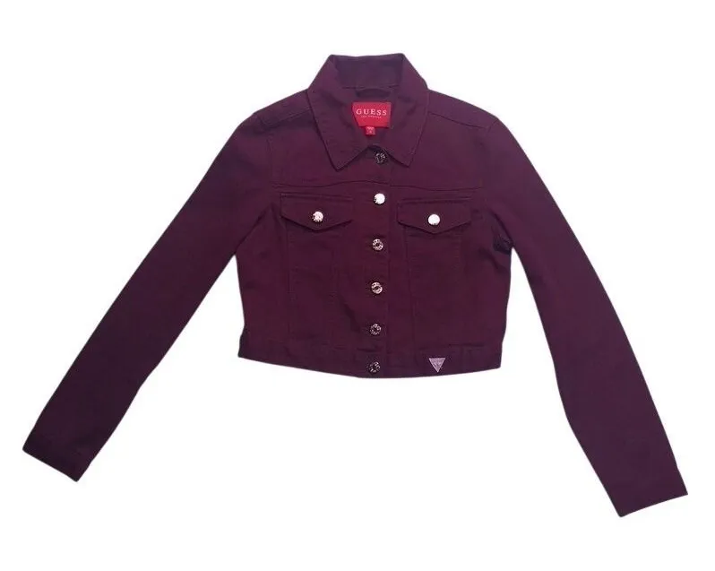 Guess Cropped Denim Jacket Womens Small Burgundy Red Cotton Q73N01R2U10