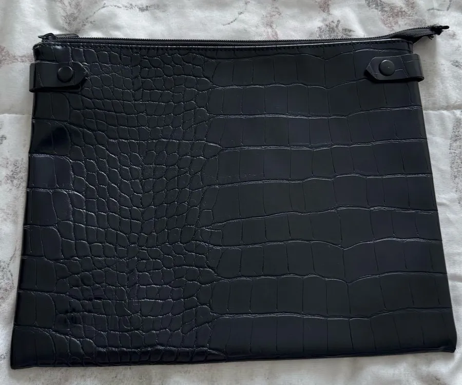 BEIS Black faux leather Croc-Embossed Zip Pouch clutch bag, size 12x10 travel