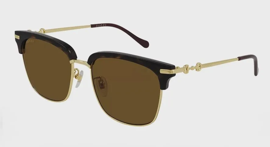 Gucci GG0918S 002 Havana unisex half-rim acetate metal frame sunglasses