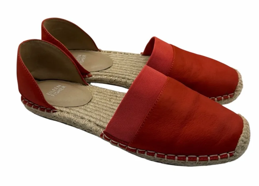 Eileen Fisher Lady Tumbled Nubuck Tomato Red Espadrille Flats Size 9