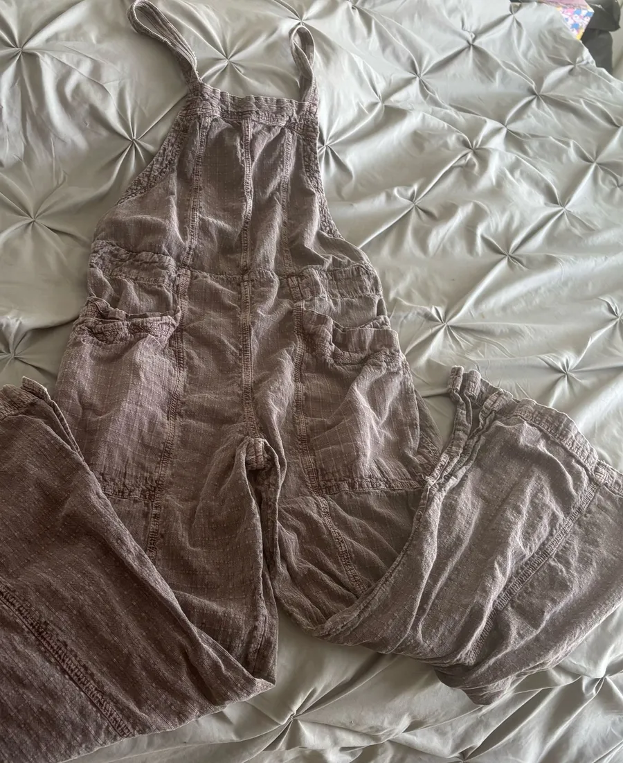 Free People Brown Plaid Utility Overalls Jumpsuit Size Medium