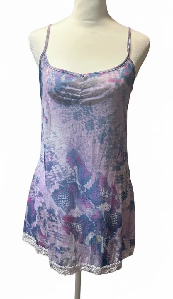 Victoria’s Secret Y2K Sheer Mesh Lace Trim Cami Top Purple Floral