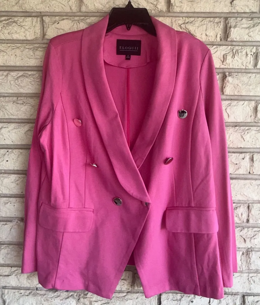 Eloquii Hot Pink Double Breasted Shawl Collar Blazer Size 18 Stretch Knit NWT