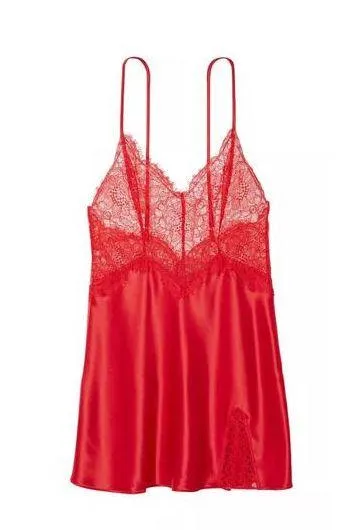 Victoria's Secret Red Slip Dress With Lace Cutouts Size Large 1185