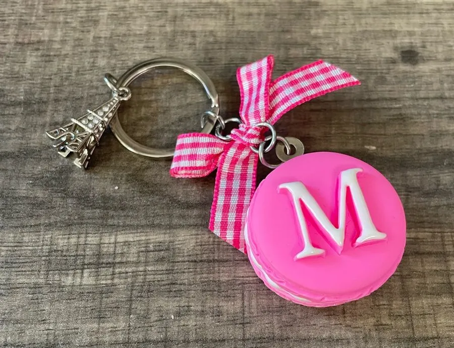 Personalized Pink 'M' Macaron Eiffel Tower Keychain