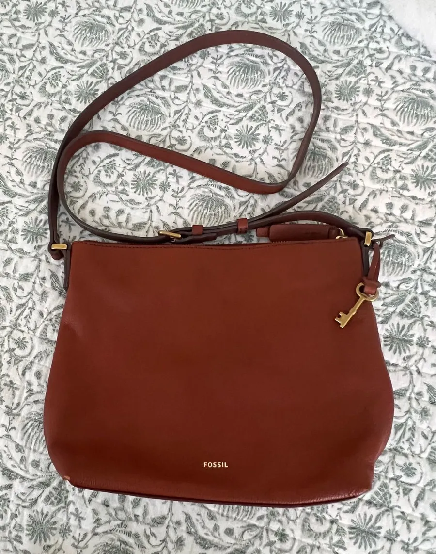 Fossil Tara Pebbled Leather Crossbody Bag in Cognac Brown