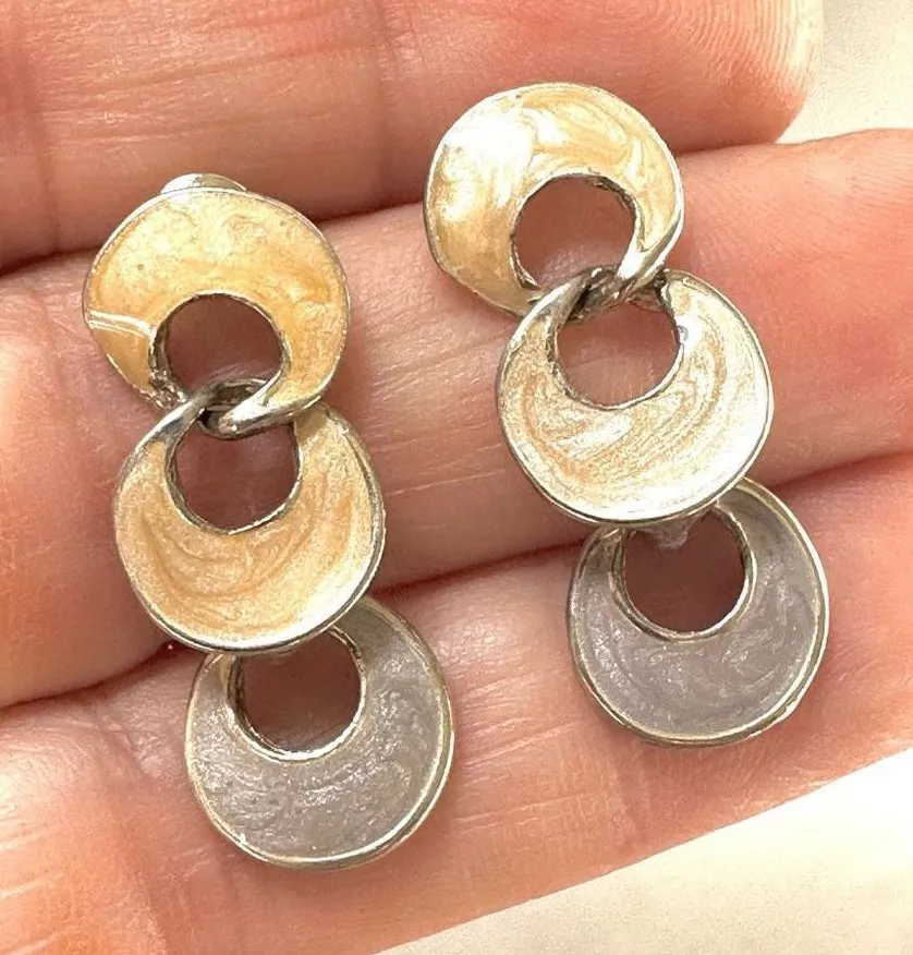 Silver tone peach grey drop post earrings