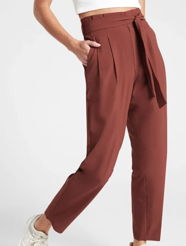 Athleta Skyline II Terracotta High Rise Belted Pleated Ankle Performance Pants
