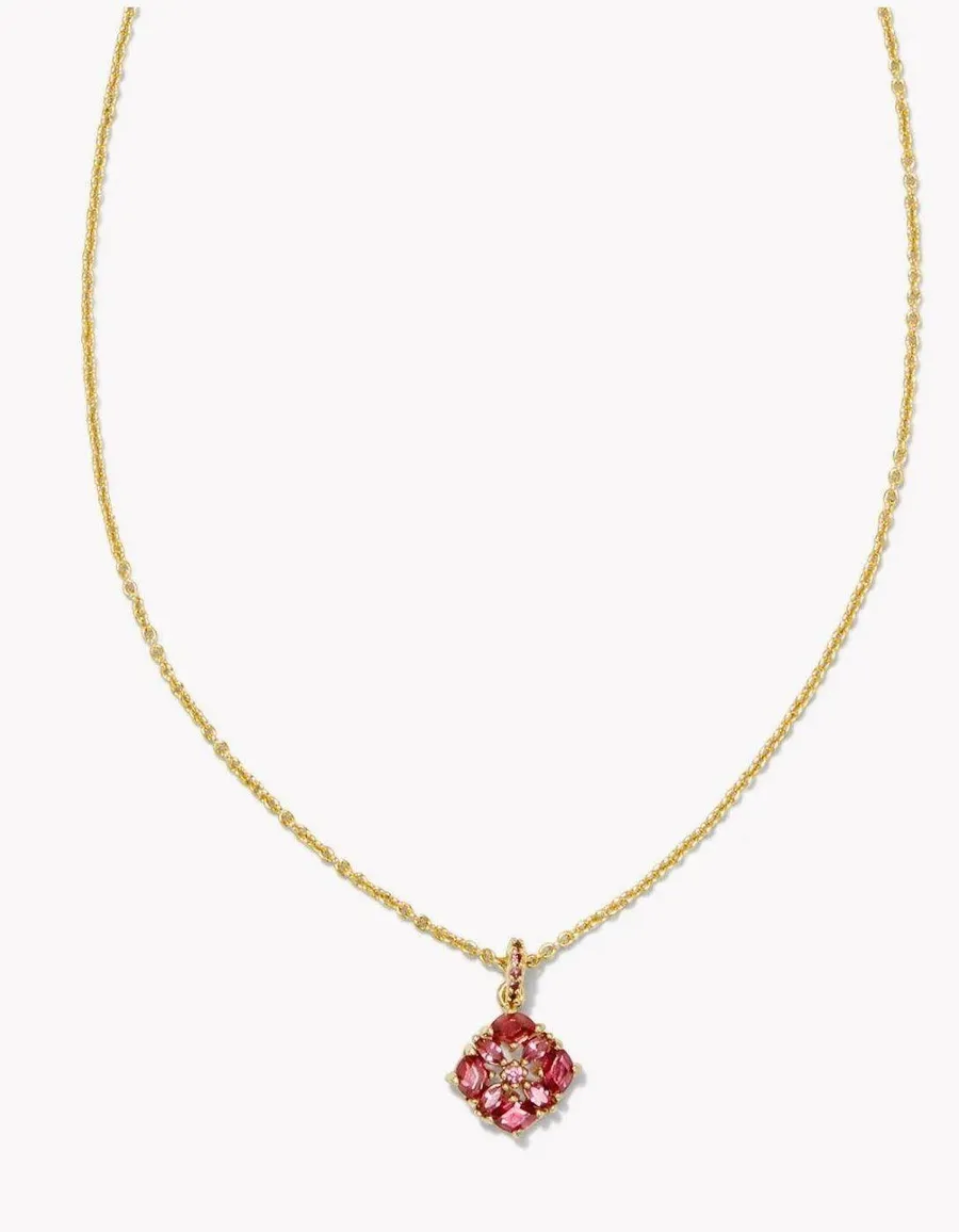 Dira Gold Crystal Short Pendant Necklace in Pink Mix