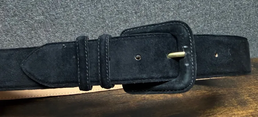 Black Suede Leather Belt Small Covered Buckle Vintage Style Y2K Boho