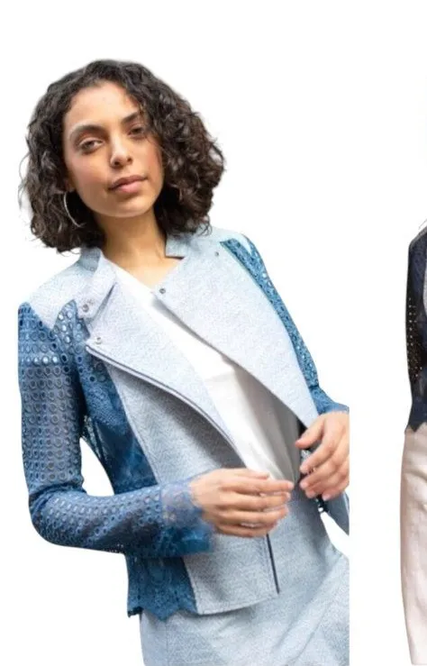 Chelsea And Walker Jacket Women 4 Blue Crochet Lace Mario Denim Jacket Preppy