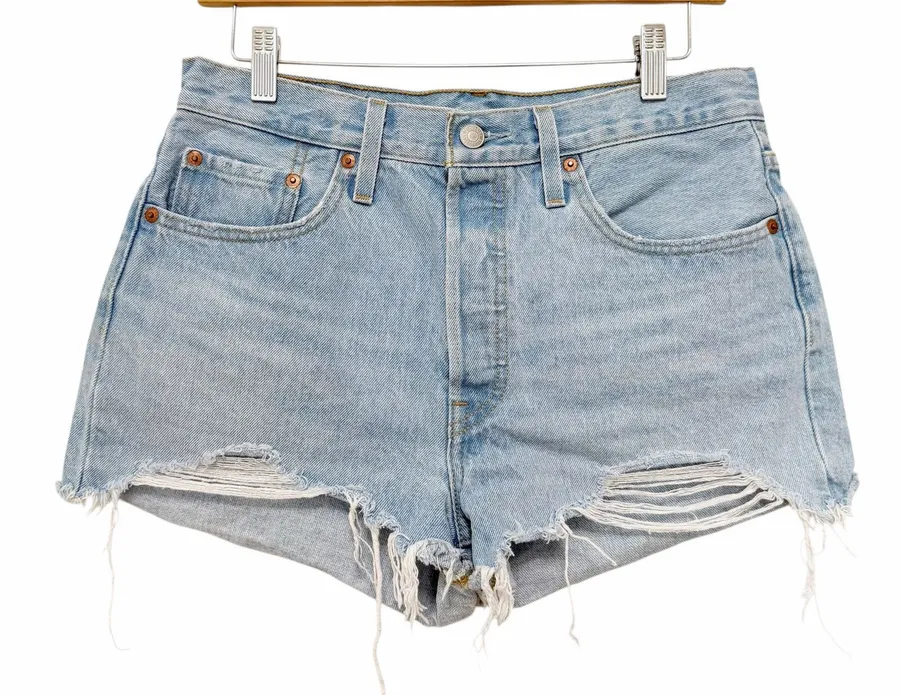 Levis 501 Distressed Button Fly Jean Shorts Sz 29