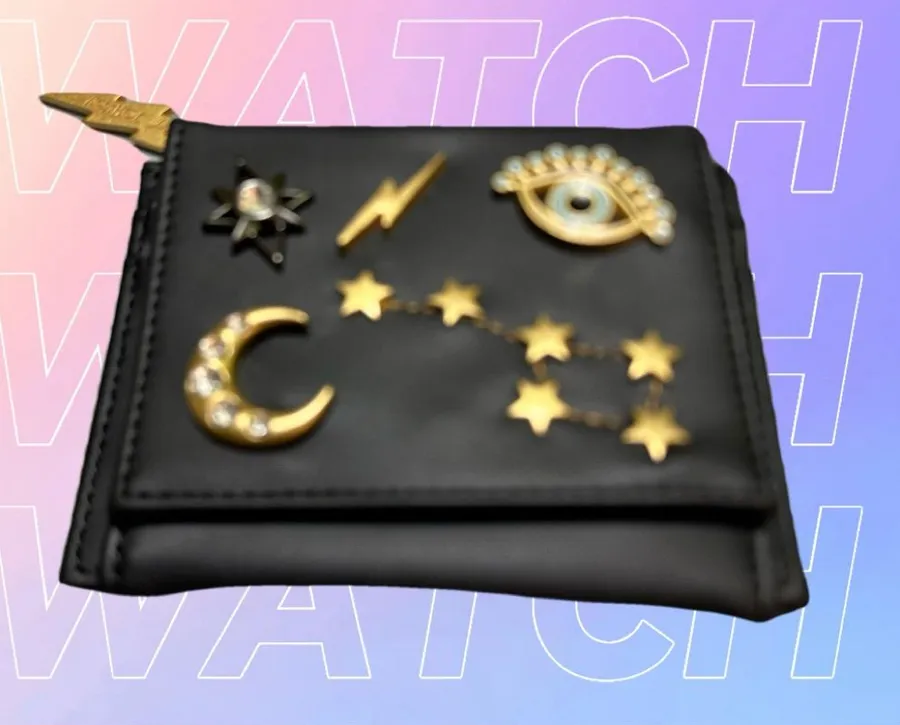 Betsey Johnson Black Wallet with Gold Celestial Charms