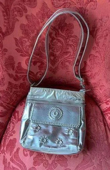 Stylish Silver Crossbody Bag with Embroidery